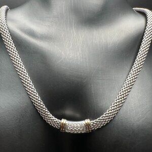 Interlace Collar Necklace Sterling Silver with Gold-Plated Accents and Textured